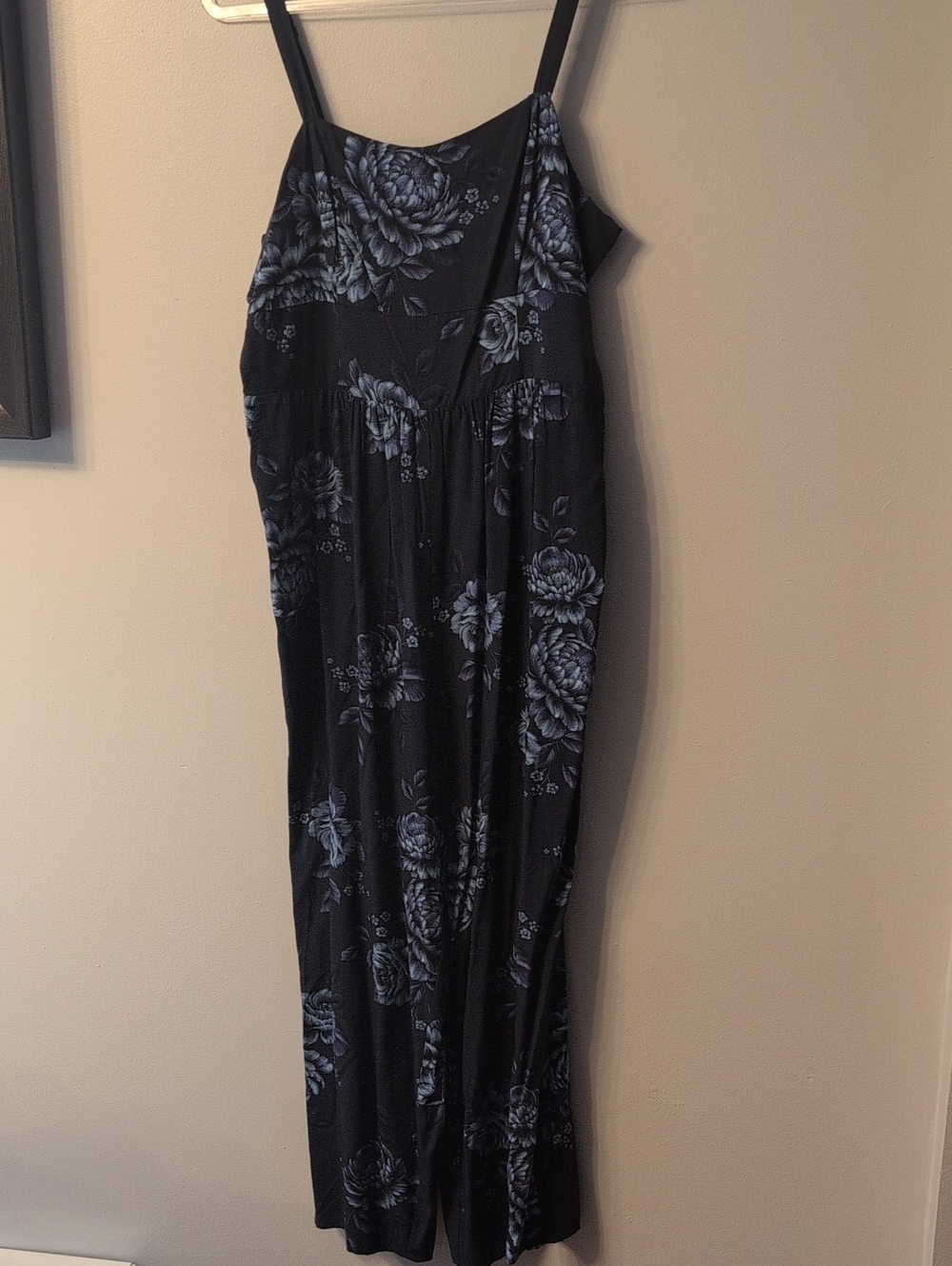 Old Navy Black/Navy Jumpsuit with Blue Floral Print